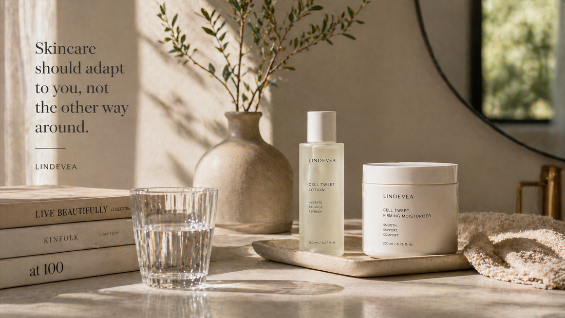 Minimal skincare product with empty space and soft lighting representing a simple and flexible skincare routine