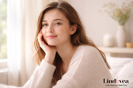 woman in natural light with calm expression representing simple daily skincare routine