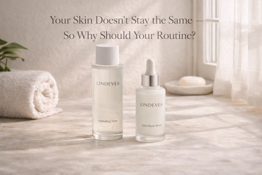 Minimal skincare products near a window in soft natural light representing a flexible and adaptive skincare routine for healthy balanced skin