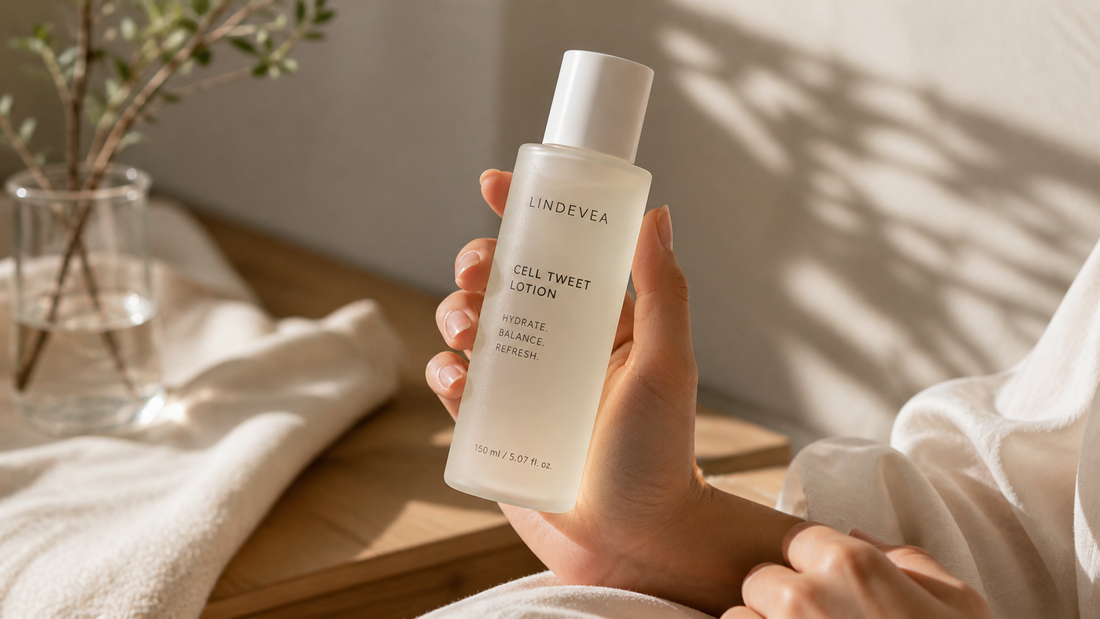 Hand holding a skincare product in soft natural light representing a simple and consistent skincare routine