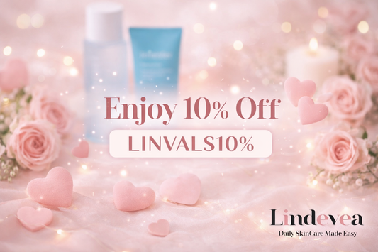 valentine skincare discount banner with visible discount code and soft pink aesthetic